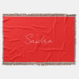 Red White Handwritten Minimalist Your Name Throw Blanket
