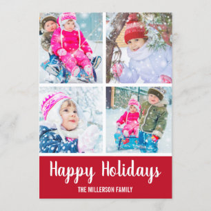 Red White Happy Holidays 4 Photo Invitation
