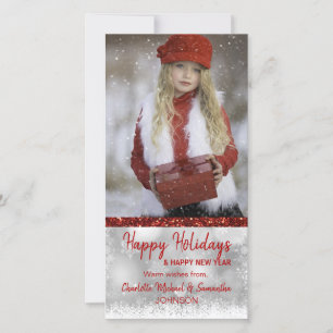 RED White Happy Holidays / New Year   PHOTO Holiday Card