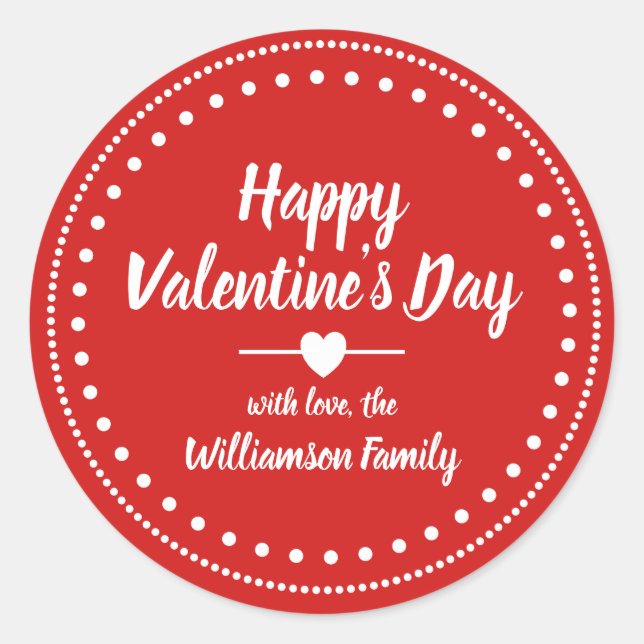 Red & White Happy Valentine's Day Personalised Classic Round Sticker (Front)