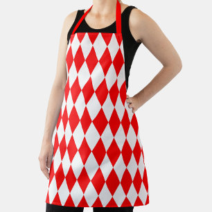 Red White Harlequin Diamonds Checkers Design  Apron