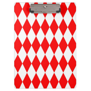 Red White Harlequin Diamonds Checkers Design  Clipboard