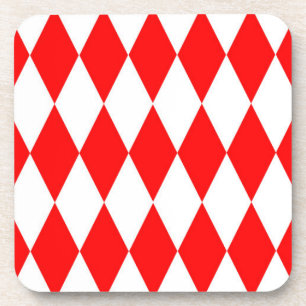 Red White Harlequin Diamonds Checkers Design  Coaster