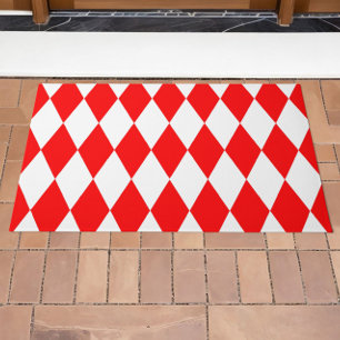 Red White Harlequin Diamonds Checkers Design Doormat