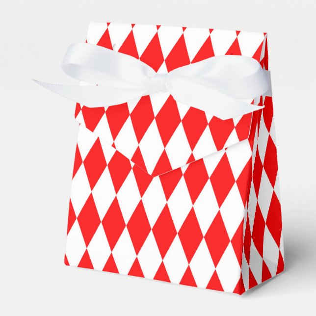Red White Harlequin Diamonds Checkers Design  Favour Box (Front Side)
