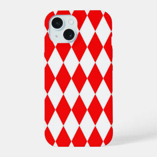 Red White Harlequin Diamonds Checkers Design iPhone 15 Case