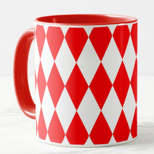 Red White Harlequin Diamonds Checkers Design  Mug