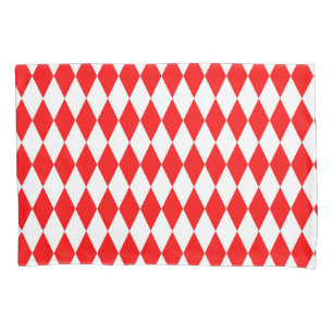 Red White Harlequin Diamonds Checkers Design  Pillowcase