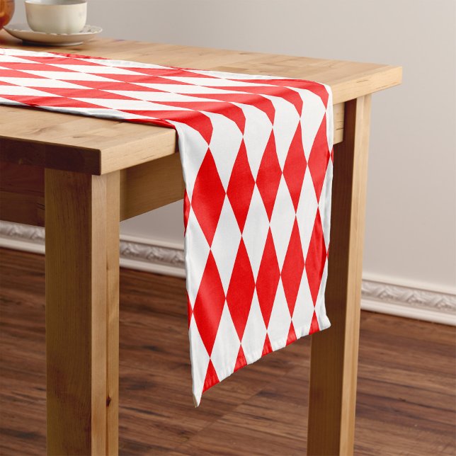 Red White Harlequin Diamonds Checkers Design  Short Table Runner (Creator Uploaded)