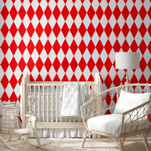 Red White Harlequin Diamonds Checkers Design Wallpaper