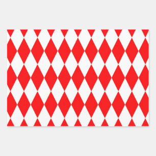Red White Harlequin Diamonds Checkers Design Wrapping Paper Sheet