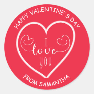 Red White Heart I Love You Happy Valentine's Classic Round Sticker