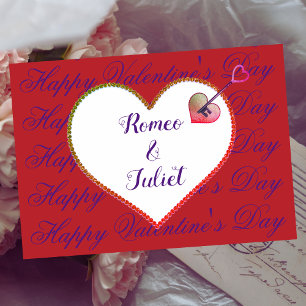 Red White Heart Love Elegant Modern Valentines Day Holiday Postcard