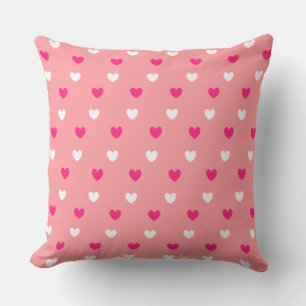 Red & White Heart Pattern on Coral Pink Cushion