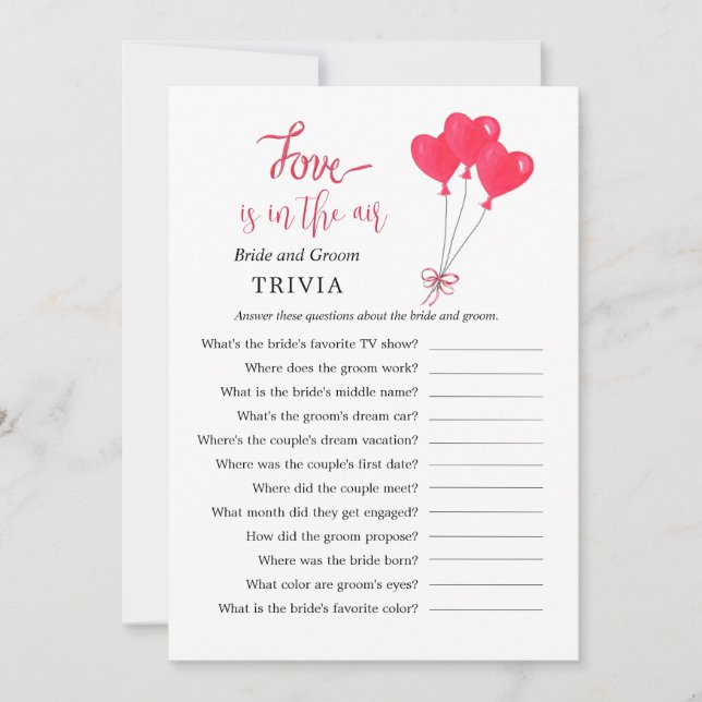 Red & White Heart TRIVIA Bridal Shower games Invitation (Front)