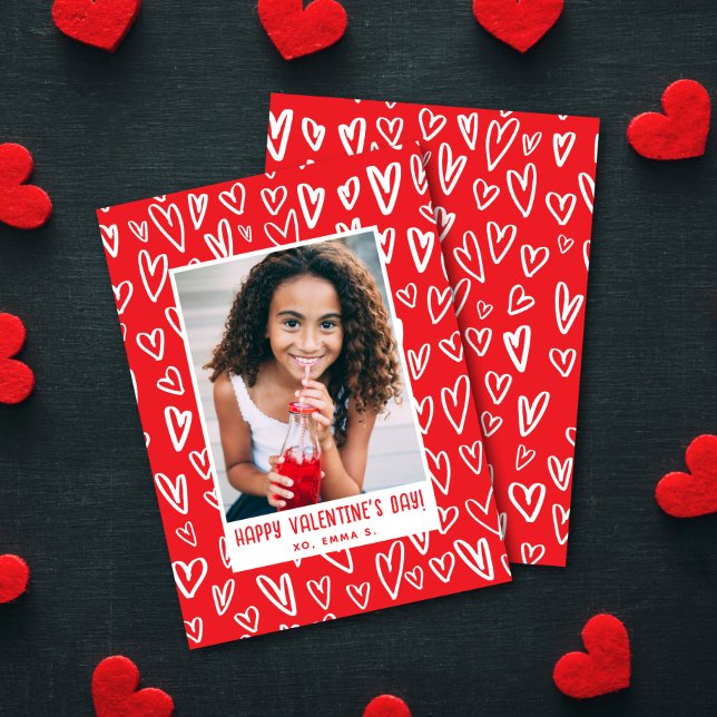 Red + White Heart Valentine's Classroom Photo Card (Creator Uploaded)