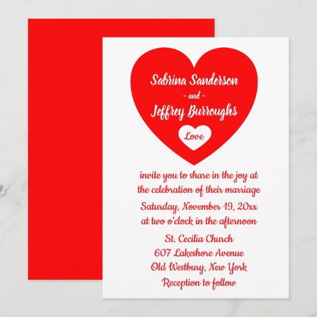 Red & White Heart Wedding Love Invitation (Front/Back)