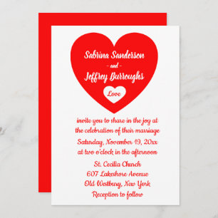 Red & White Heart Wedding Love Invitation