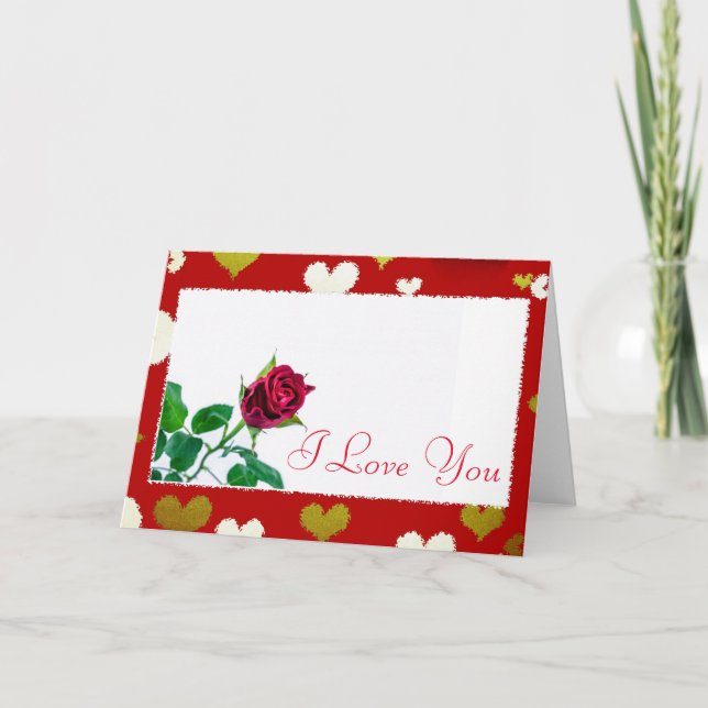 Red White Heart with Rose I love you Holiday Card (Front)