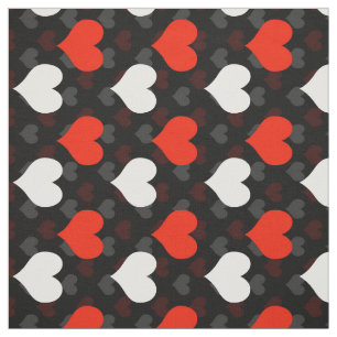 Red White Hearts Black Fabric