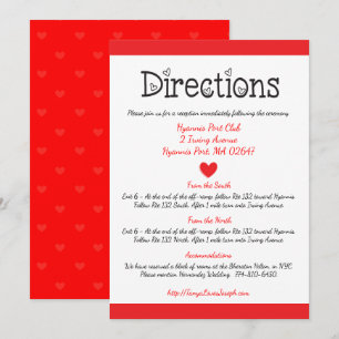 Red & White Hearts Directions / Details Wedding Invitation