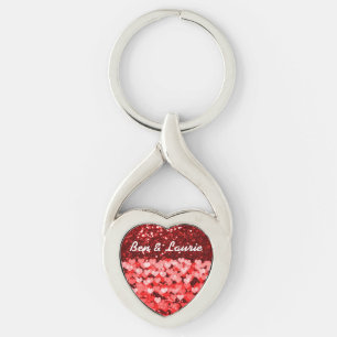 Red & White Hearts Faux Glitter Key Ring