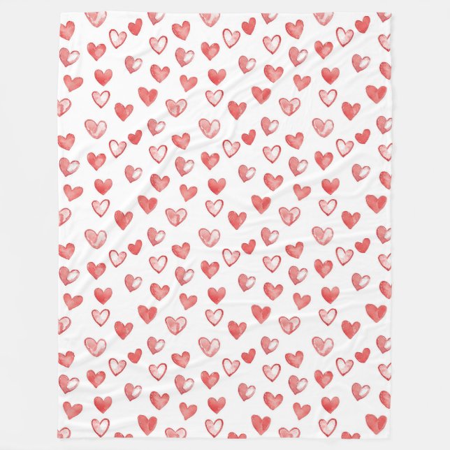 Red White Hearts Fleece Blanket (Front)