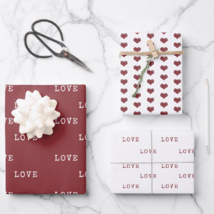 Red & White Hearts Modern Love Valentine's Day Wrapping Paper Sheet