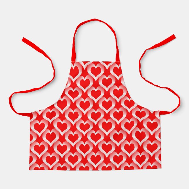 Red White Hearts Pattern Apron (Front)