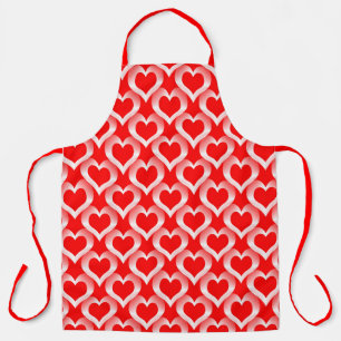 Red White Hearts Pattern Apron