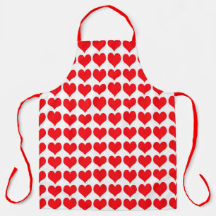 Red White Hearts Pattern Apron