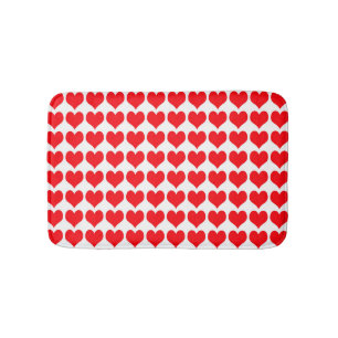 Red White Hearts Pattern Bath Mat