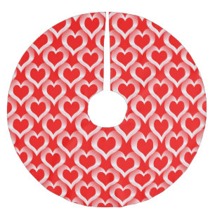 Red White Hearts Pattern Brushed Polyester Tree Skirt