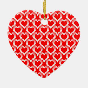 Red White Hearts Pattern Ceramic Tree Decoration