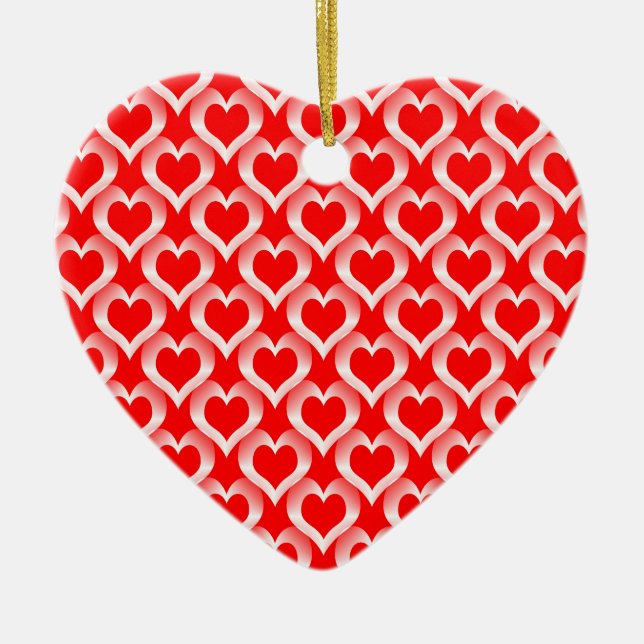 Red White Hearts Pattern Ceramic Tree Decoration (Front)
