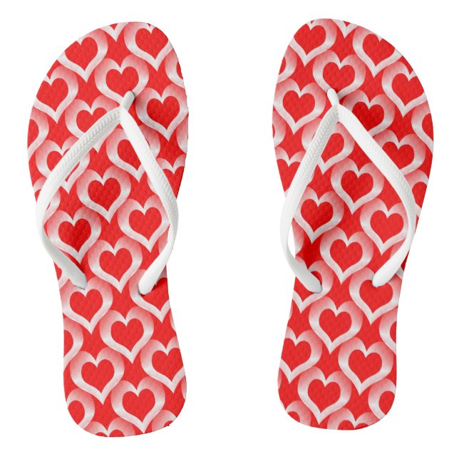 Red White Hearts Pattern Flip Flops (Footbed)