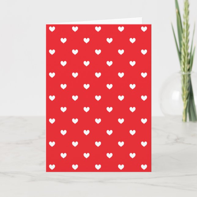 Red & White Hearts Pattern Holiday Card (Front)