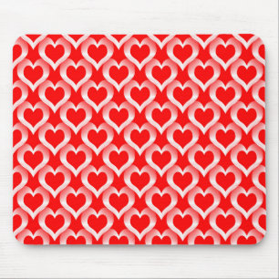 Red White Hearts Pattern Mouse Mat