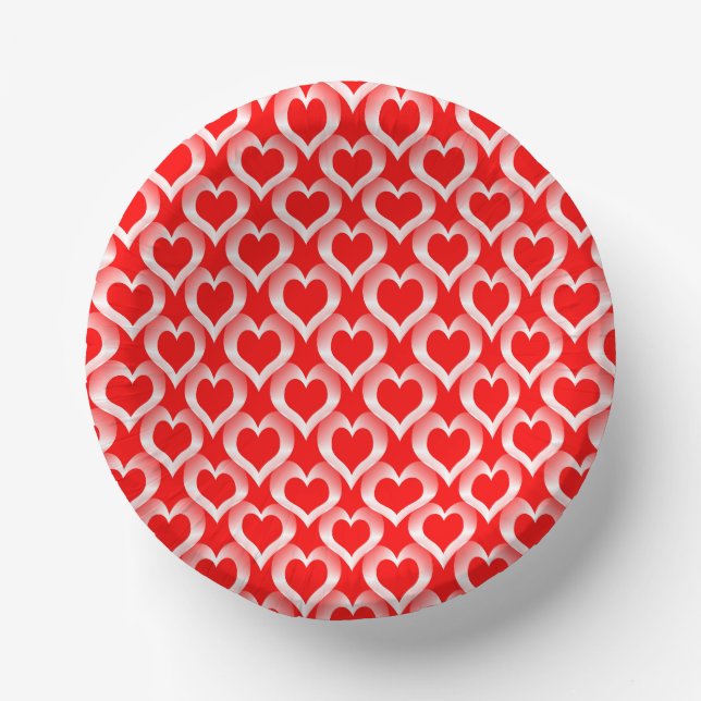 Red White Hearts Pattern Paper Plate (Front)