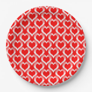 Red White Hearts Pattern Paper Plate