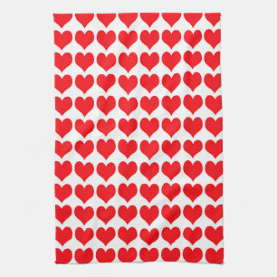 Red White Hearts Pattern Tea Towel
