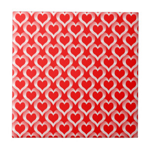 Red White Hearts Pattern Tile