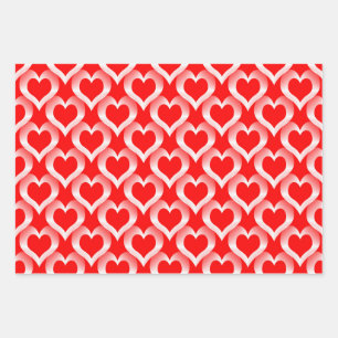 Red White Hearts Pattern Wrapping Paper Sheet