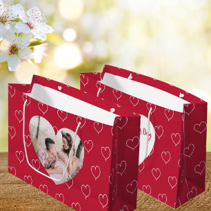 Red white hearts photo Valentine's Day Large Gift Bag