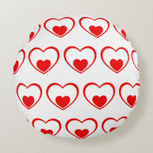 Red white hearts round cushion