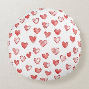 Red White Hearts Round Cushion
