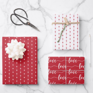 Red & White Hearts Script Love Valentine's Day Wrapping Paper Sheet