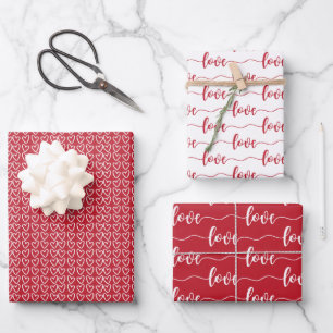 Red & White Hearts Script Love Valentine's Day Wrapping Paper Sheet