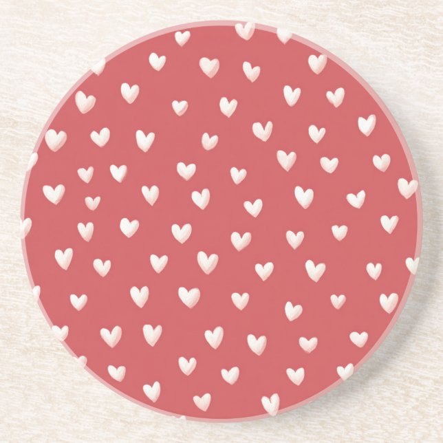 Red White Hearts Valentine's Day Coaster (Front)