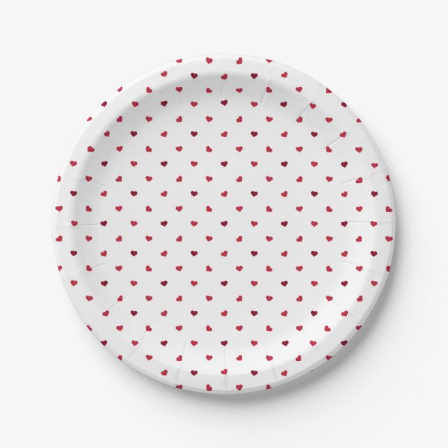 RED & WHITE HEARTS VALENTINES DAY PAPER PLATES (Front)